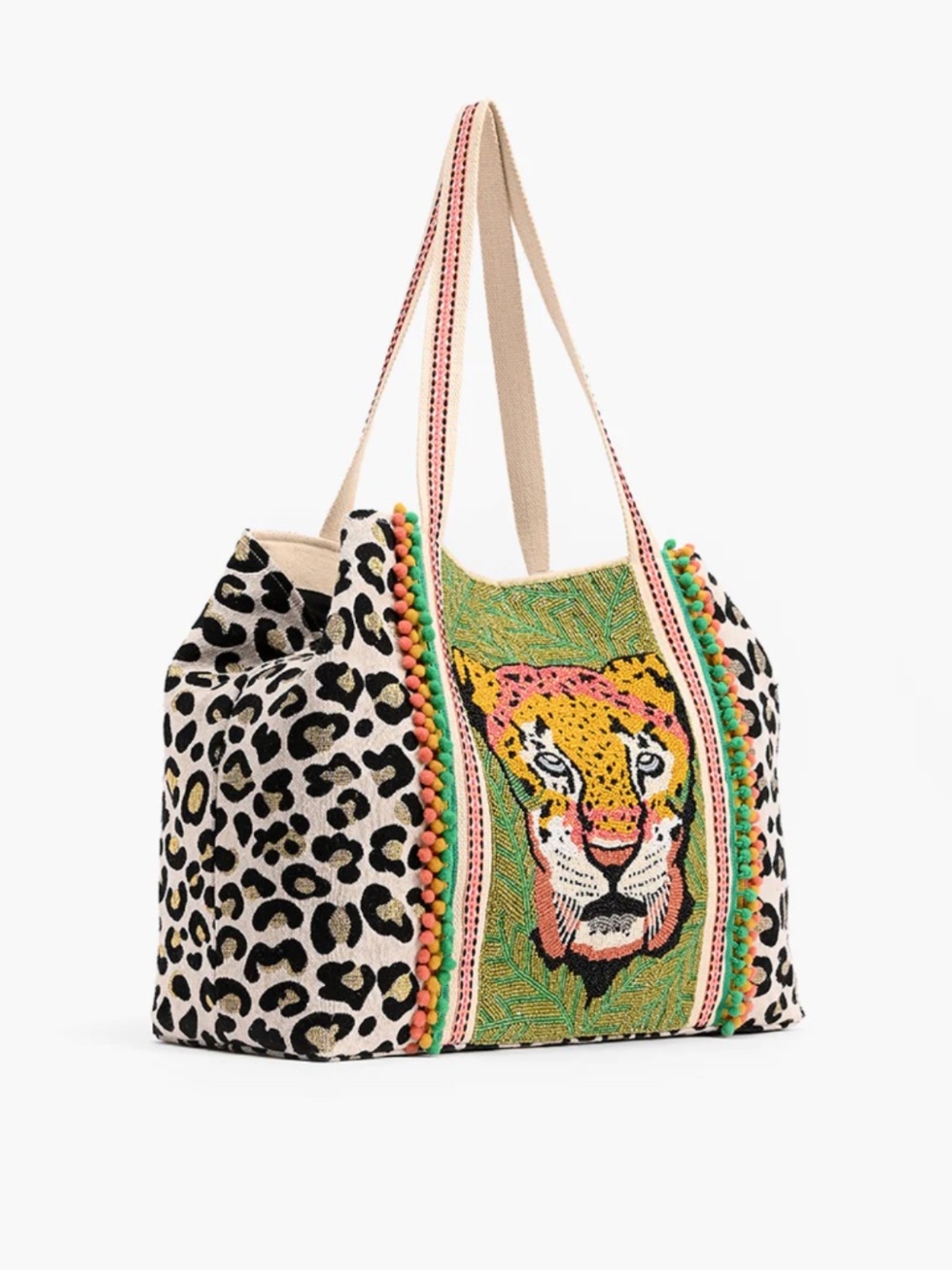 America & Beyond Forestry Leopard Beaded Embellished Tote - Picture 3 of 4